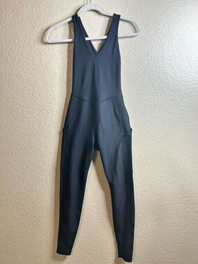 Womens Black V-Neck Jumpsuit with Side Pockets Yonder Yoga SIZE XS